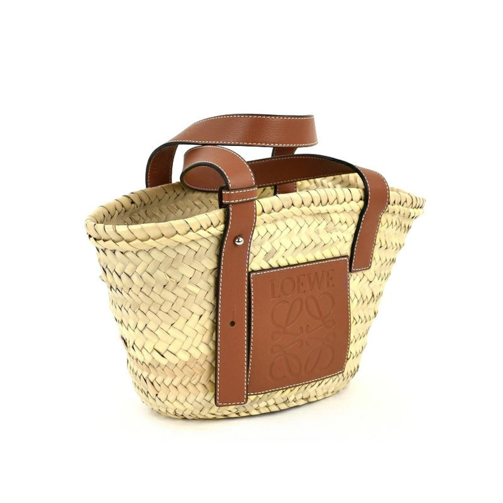 Loewe bag One leather basket handle raffia tan brown